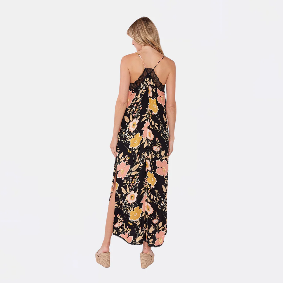 Emme Floral Slip Dress (Black + Dusty Coral) - Image 2