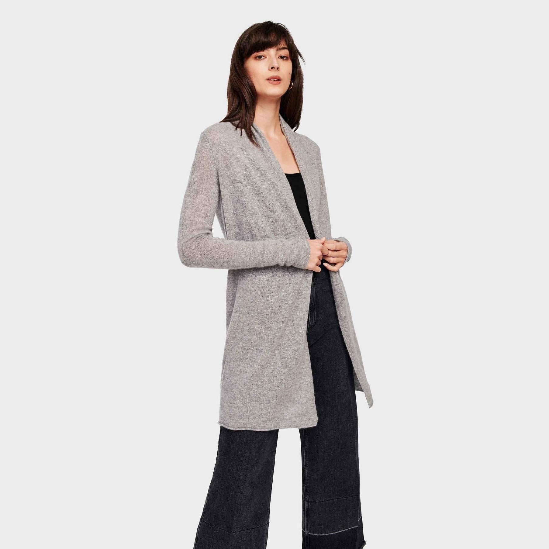Essential Cashmere Trapeze Cardigan (Heather Grey) - Image 2