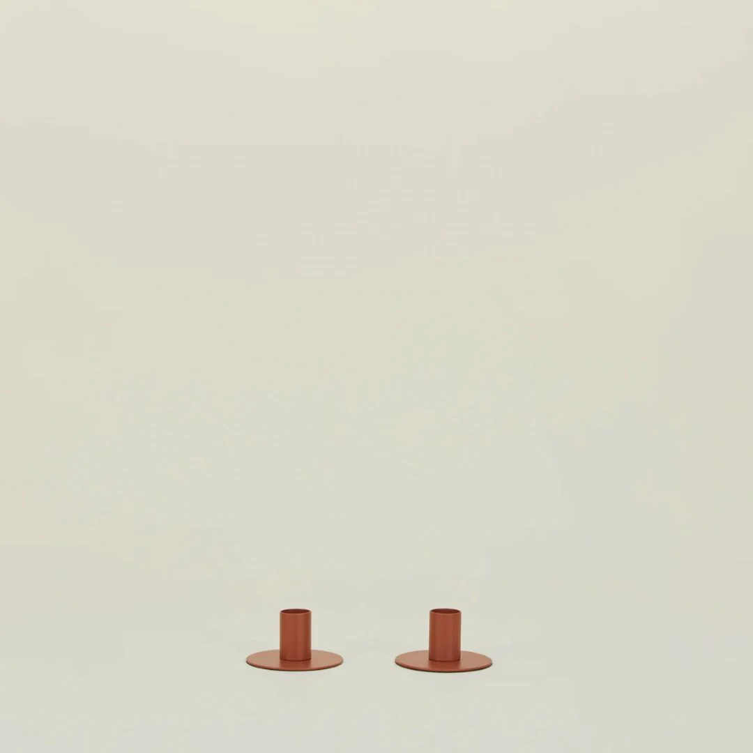 Essential Metal Candle Holders Set of 2 (Terracotta) - Image 2