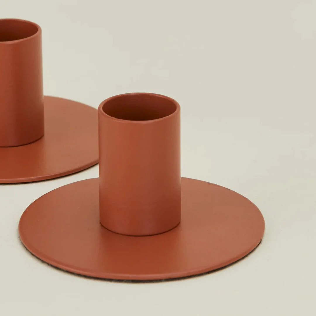 Essential Metal Candle Holders Set of 2 (Terracotta) - Image 3