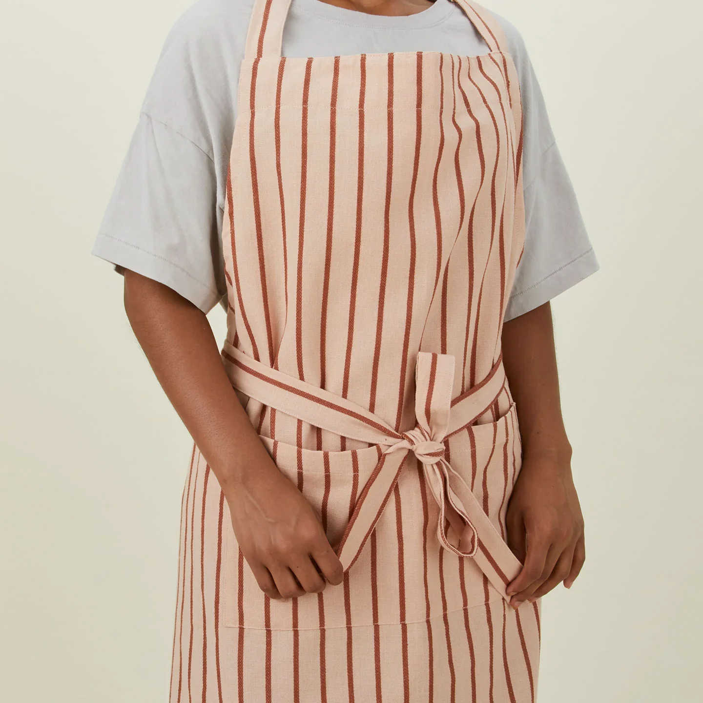 Essential Yarn Dyed Striped Apron (Blush + Terracotta) - Image 2