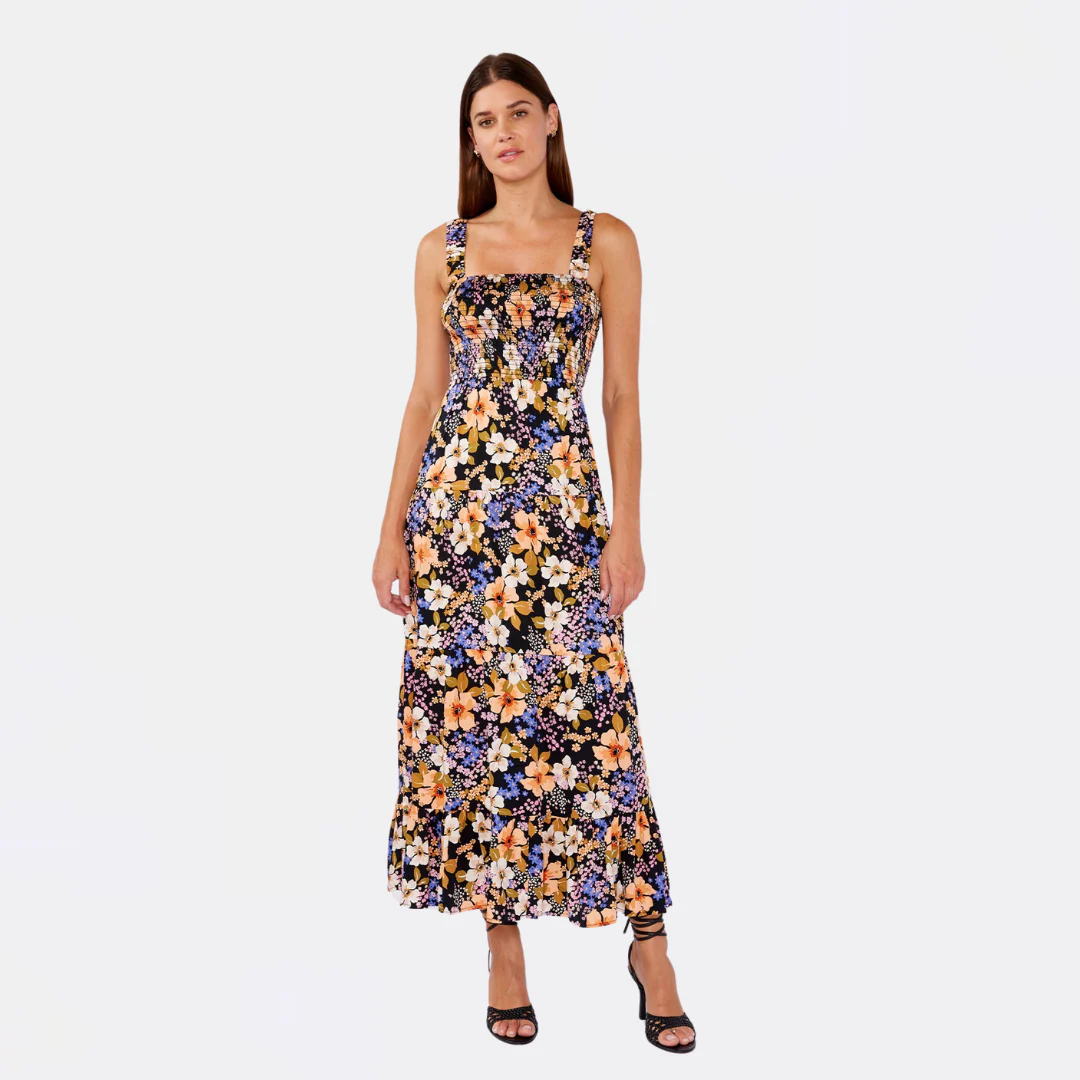 Ethereal Escape Maxi Dress (Black + Dusty Coral)