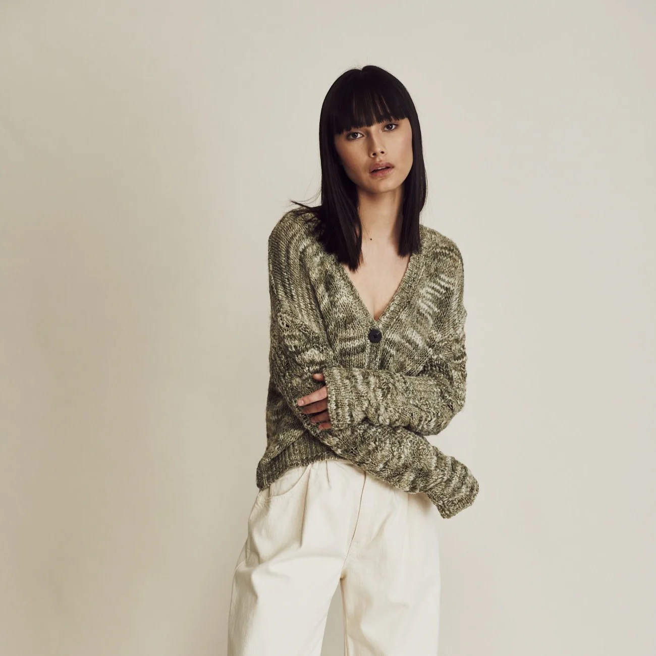 Evelyn Wool Cardigan (Green Lily) - Image 2