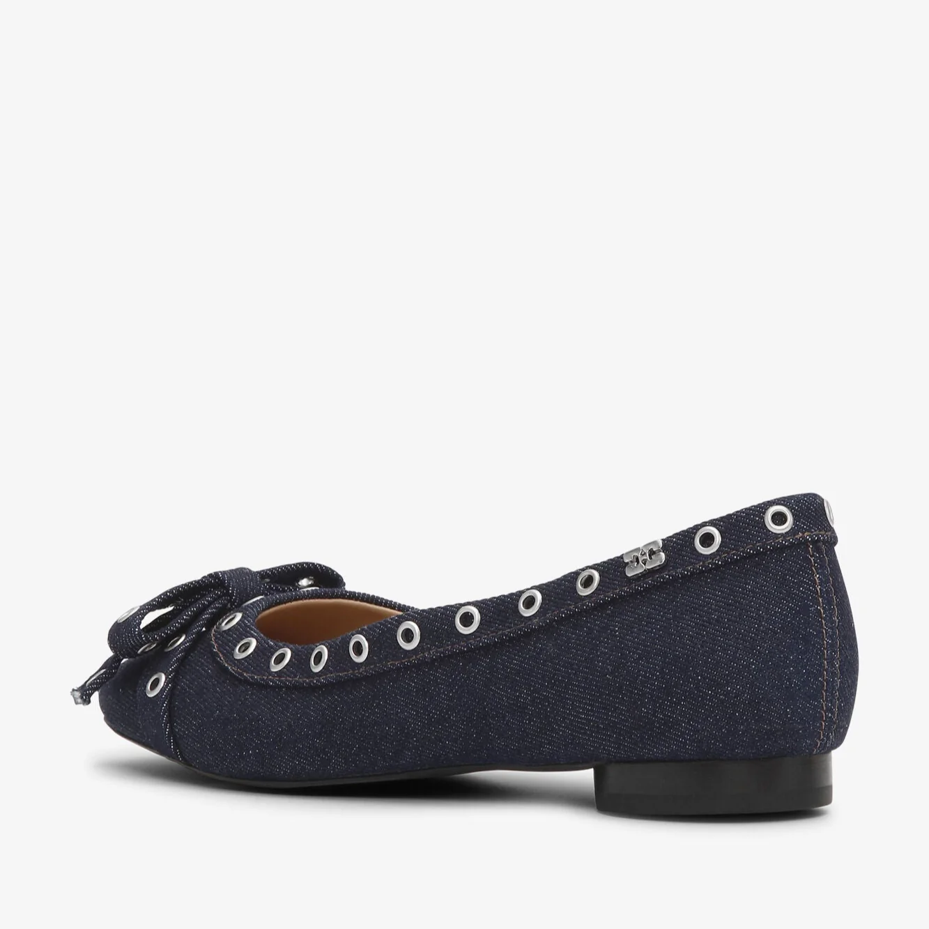 Eyelets Denim Bow Ballerina Flats (Dark Navy) - Image 3