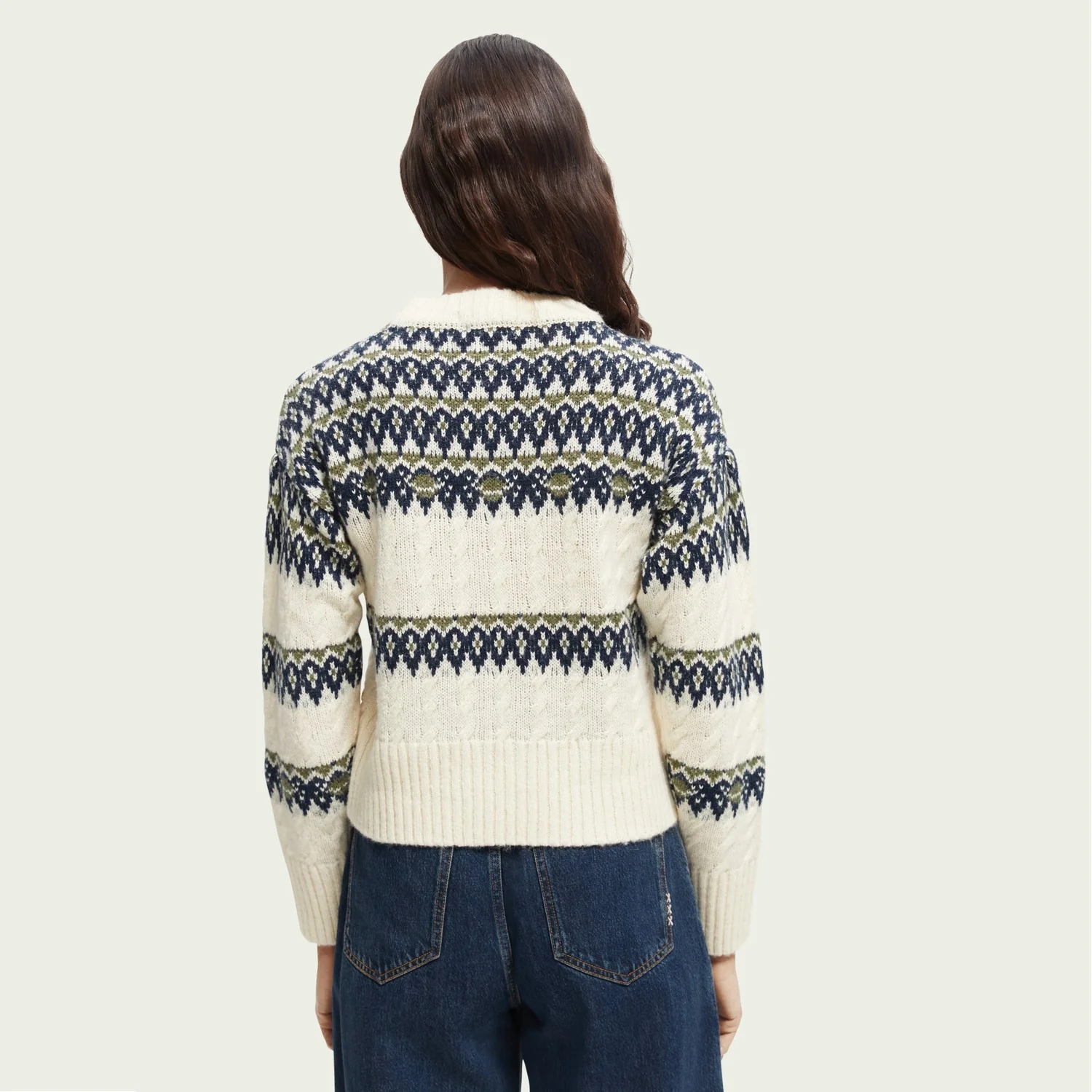 Fair Isle Knitted Cable Pullover (Aged White) - Image 3