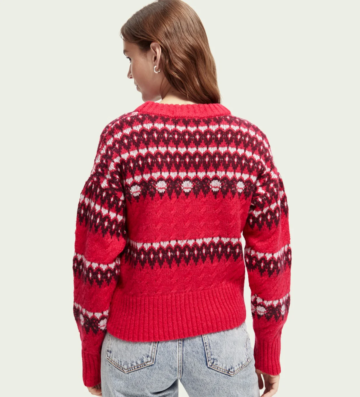 Fair Isle Knitted Cable Pullover (Cosmic Pink) - Image 3