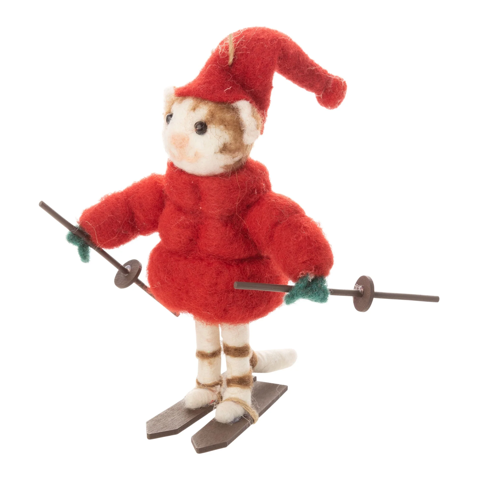 Felt Cat In Red Puffy Jacket Ornament