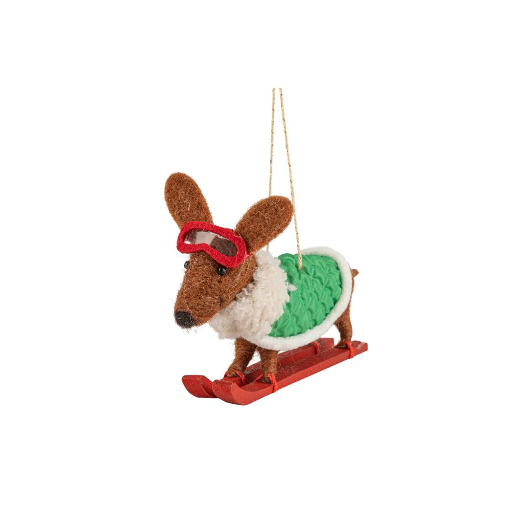 Felt Dachshund on Skis Ornament