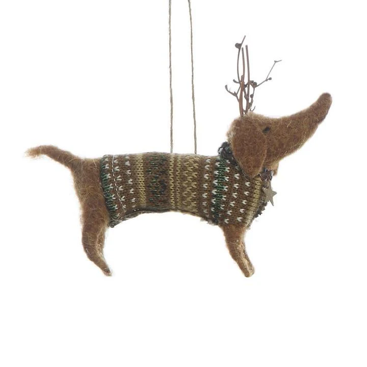 Felt Dog Ornament (Brown Sweater)