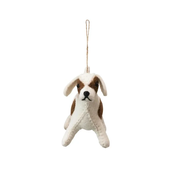 Felt Dog Ornament (White + Brown Spots)