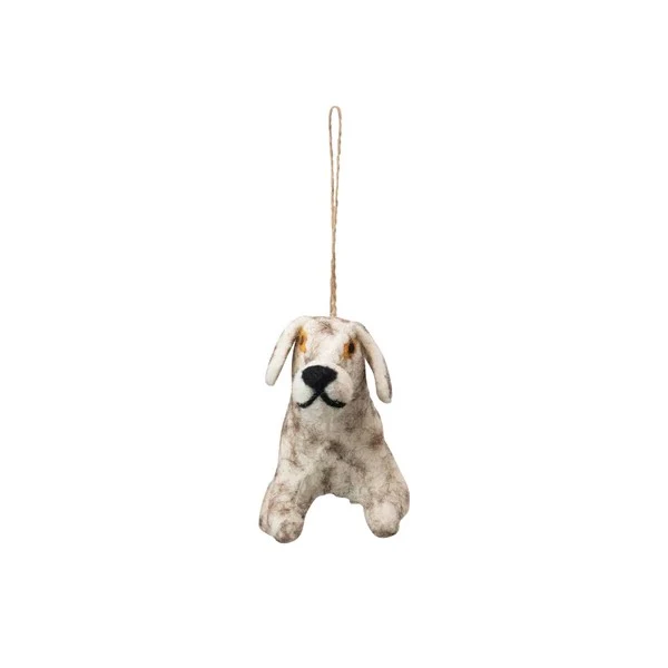 Felt Dog Ornament (White + Grey)
