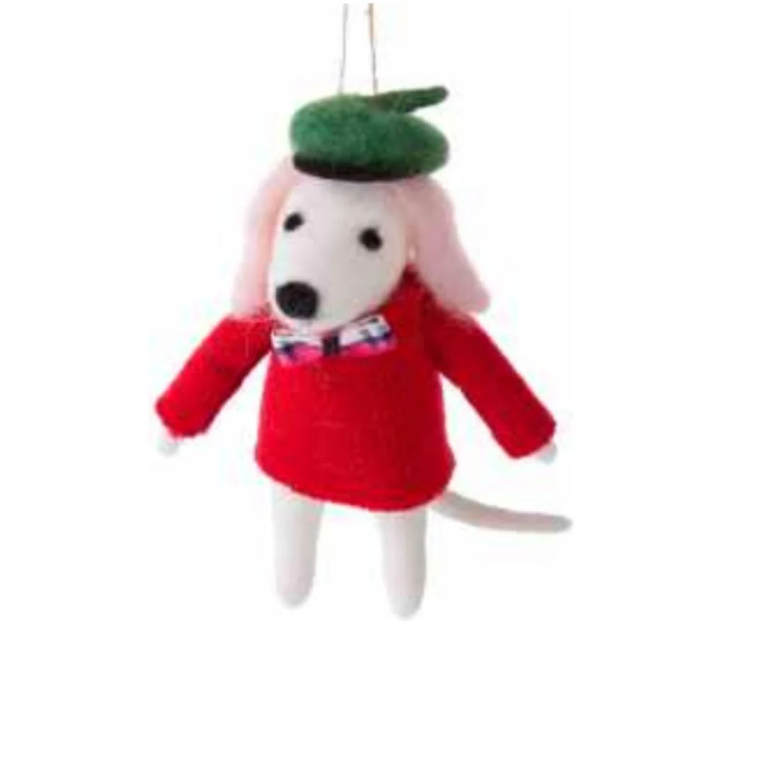 Felt Dog with Beret (Green)