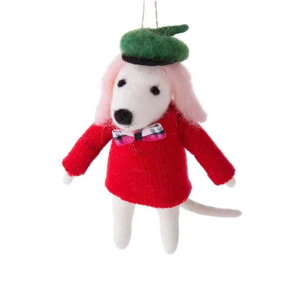 Felt Dog with Beret (Red)