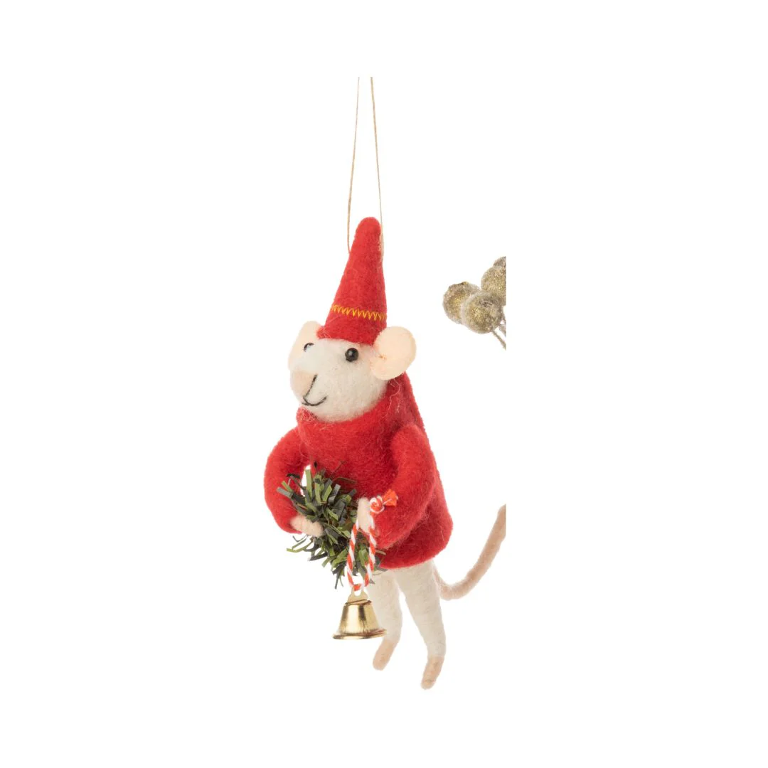 Felt Mouse in Red Sweater Ornament