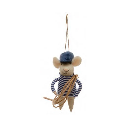 Felt Mouse Seaman Ornament (Blue Hat)
