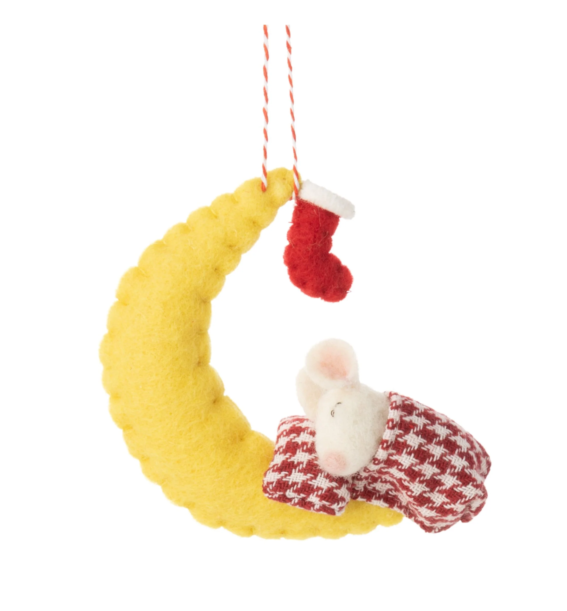 Felt Mouse Under Crescent Moon Ornament