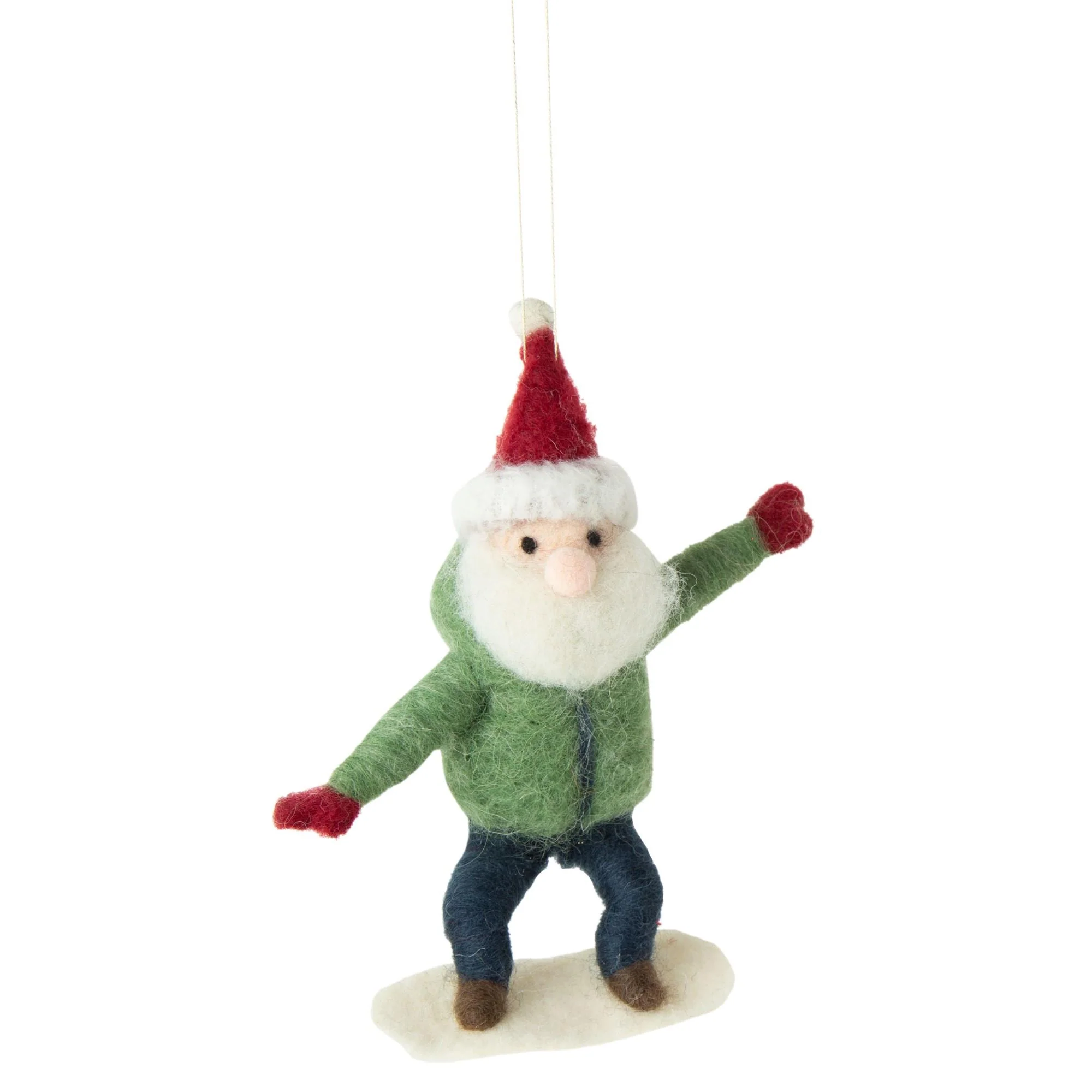 Felt Santa On Snowboard Ornament