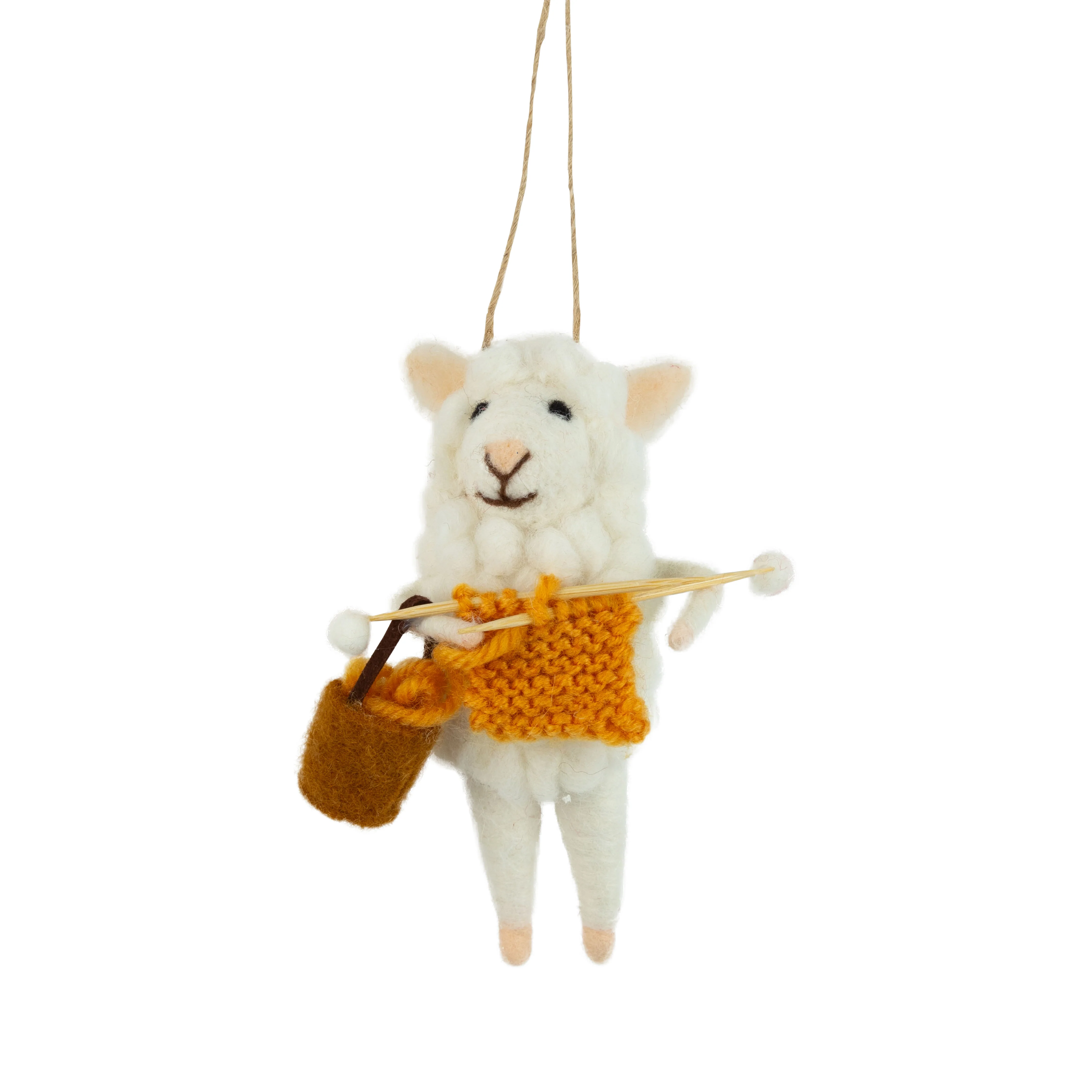 Felt Sheep with Knitting Ornament