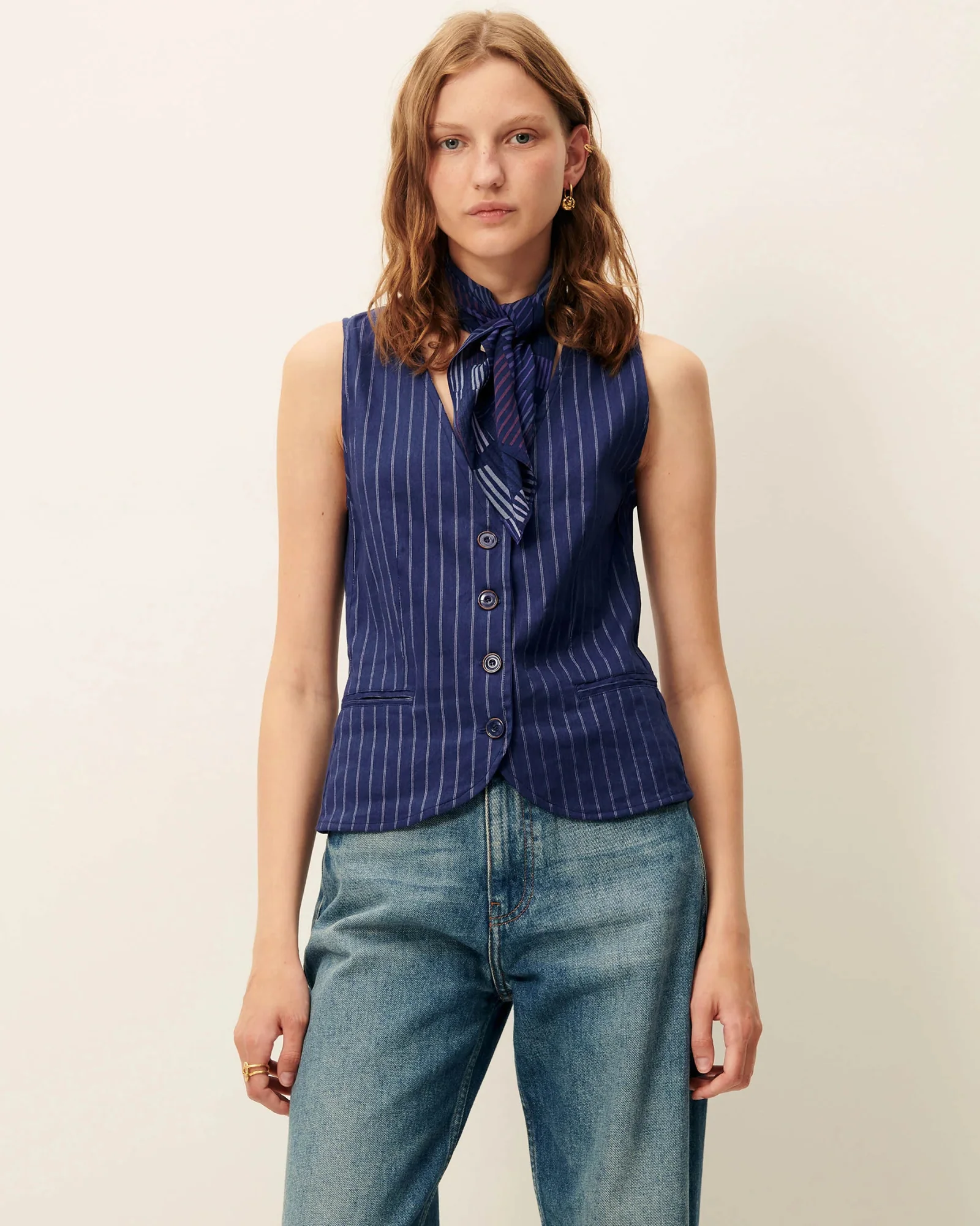 Fernando Buttoned Top (Blazer Blue)