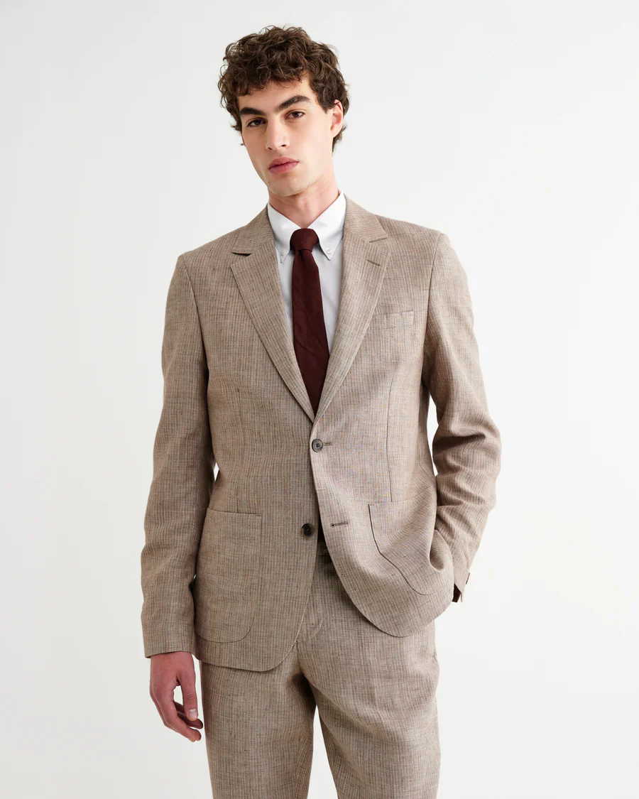 Fintry Linen Stripe Blazer 2.0 (Natural + Brown) - Image 2