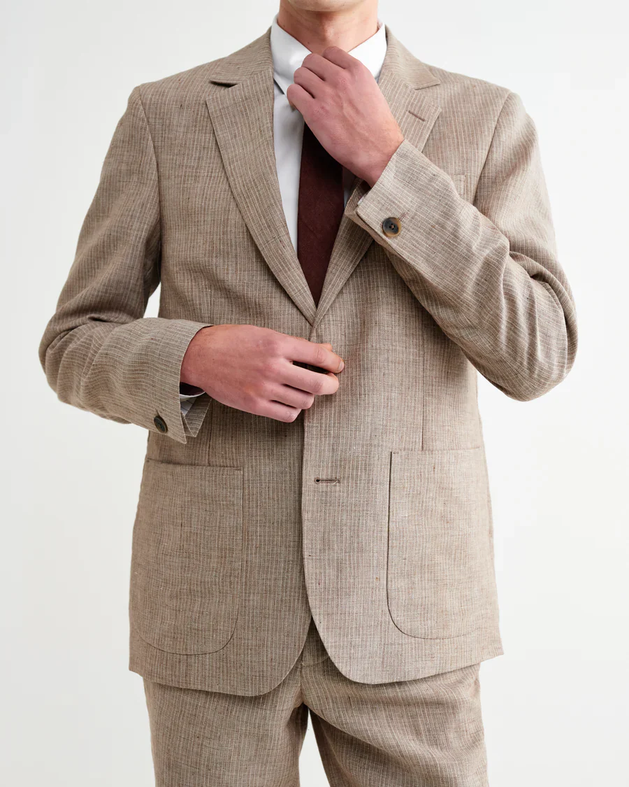 Fintry Linen Stripe Blazer 2.0 (Natural + Brown) - Image 3