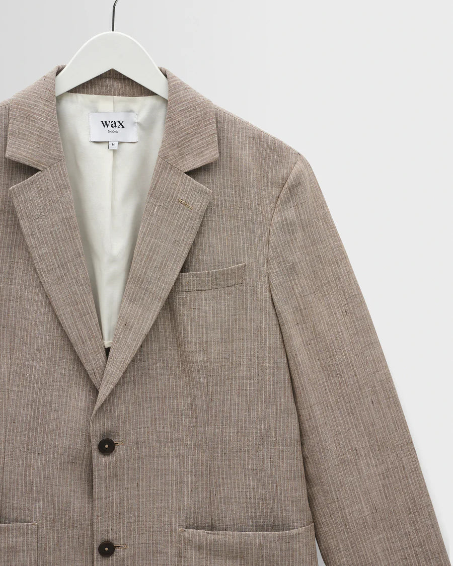Fintry Linen Stripe Blazer 2.0 (Natural + Brown) - Image 4