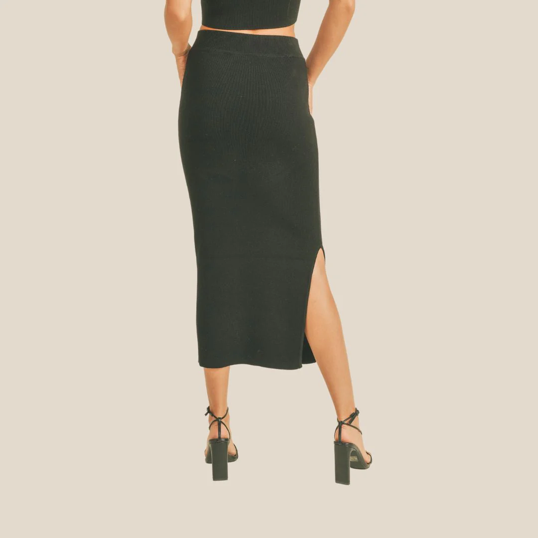 Fitted Knee Length Skirt (Black) - Image 2