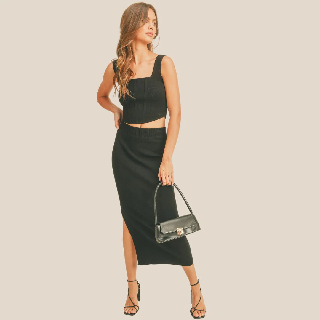 Fitted Knee Length Skirt (Black) - Image 4