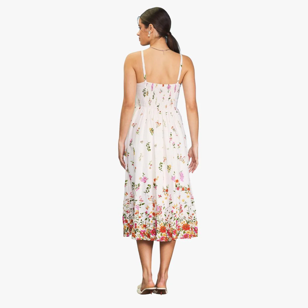 Floral Border Print Dress (Ivory + Red) - Image 2