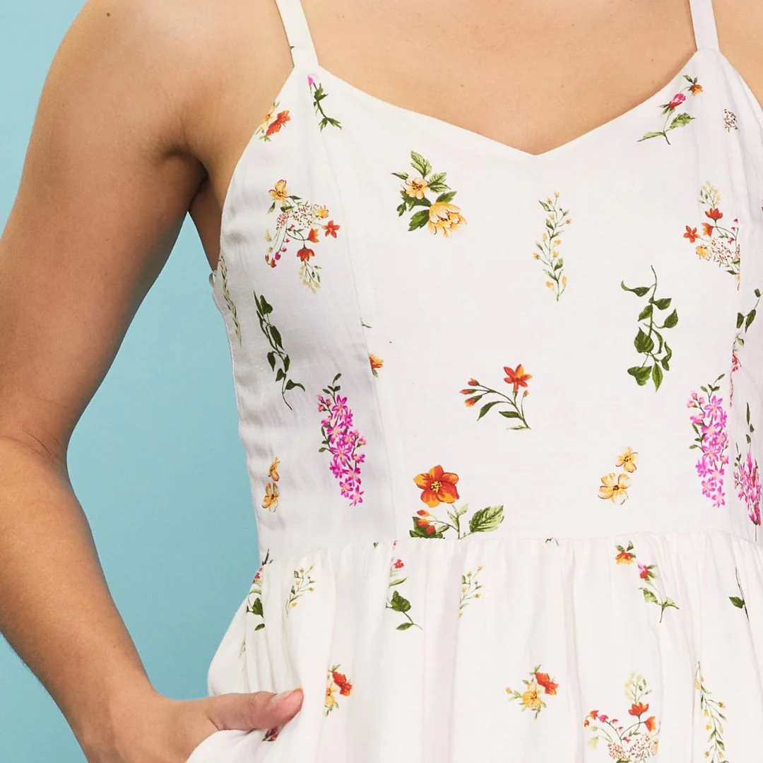 Floral Border Print Dress (Ivory + Red) - Image 3