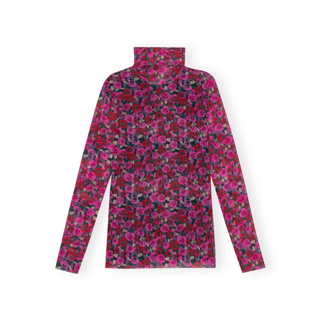 Floral Mesh Long Sleeve Roll Neck Blouse (Fiji Flower) - Image 2