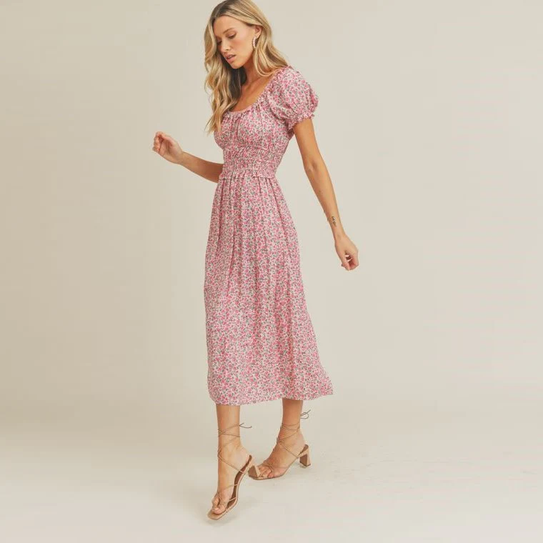 Floral Print Midi Dress (Pink Combo) - Image 5