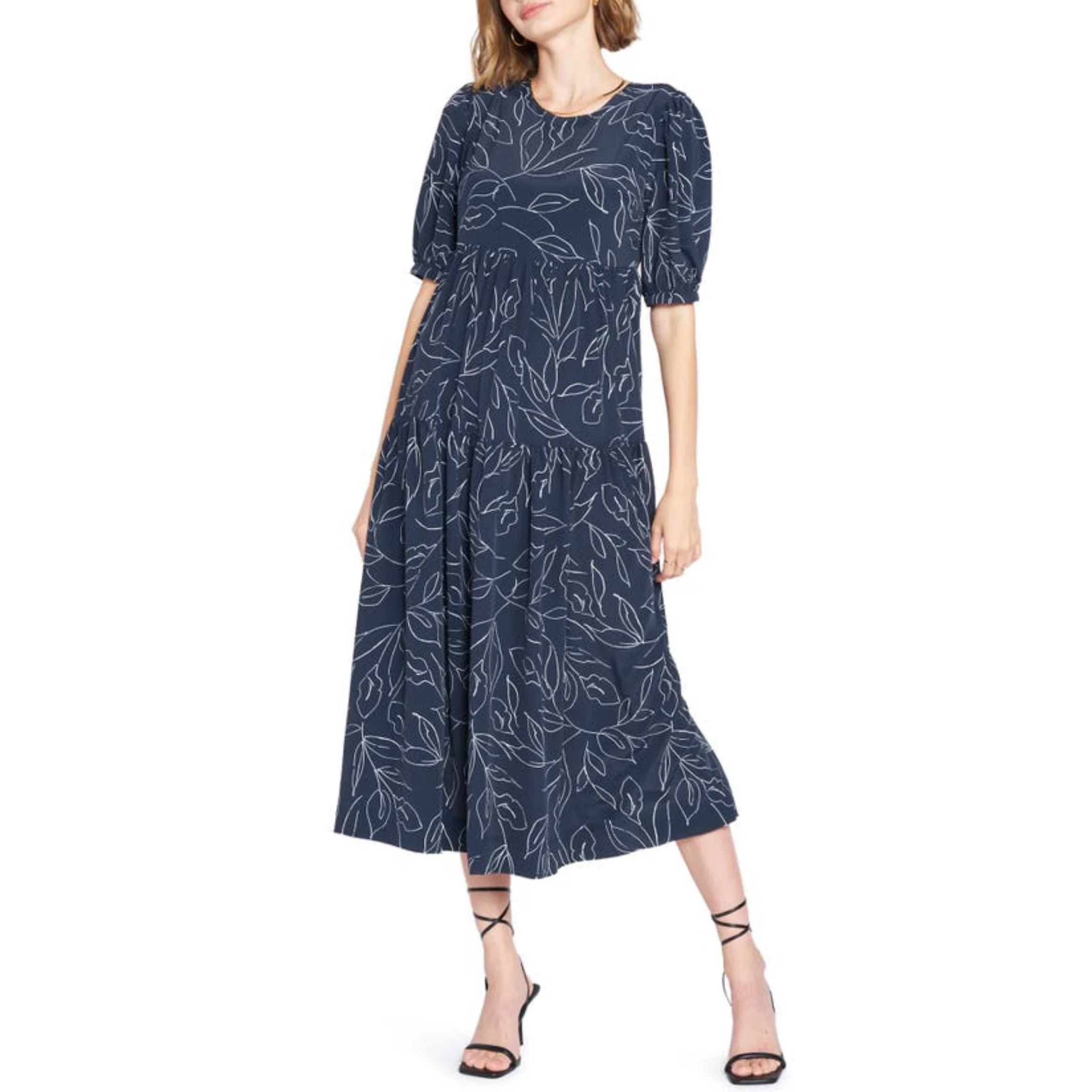 Floral Print Tiered Midi Dress (Navy) - Image 2