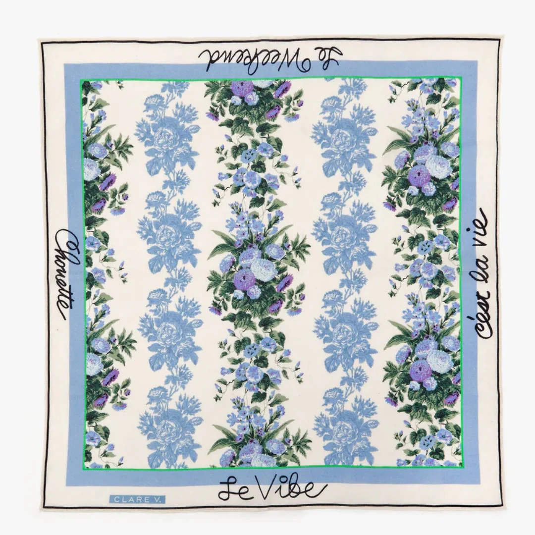 Floral Stripe Bandana (Blue + Cream)