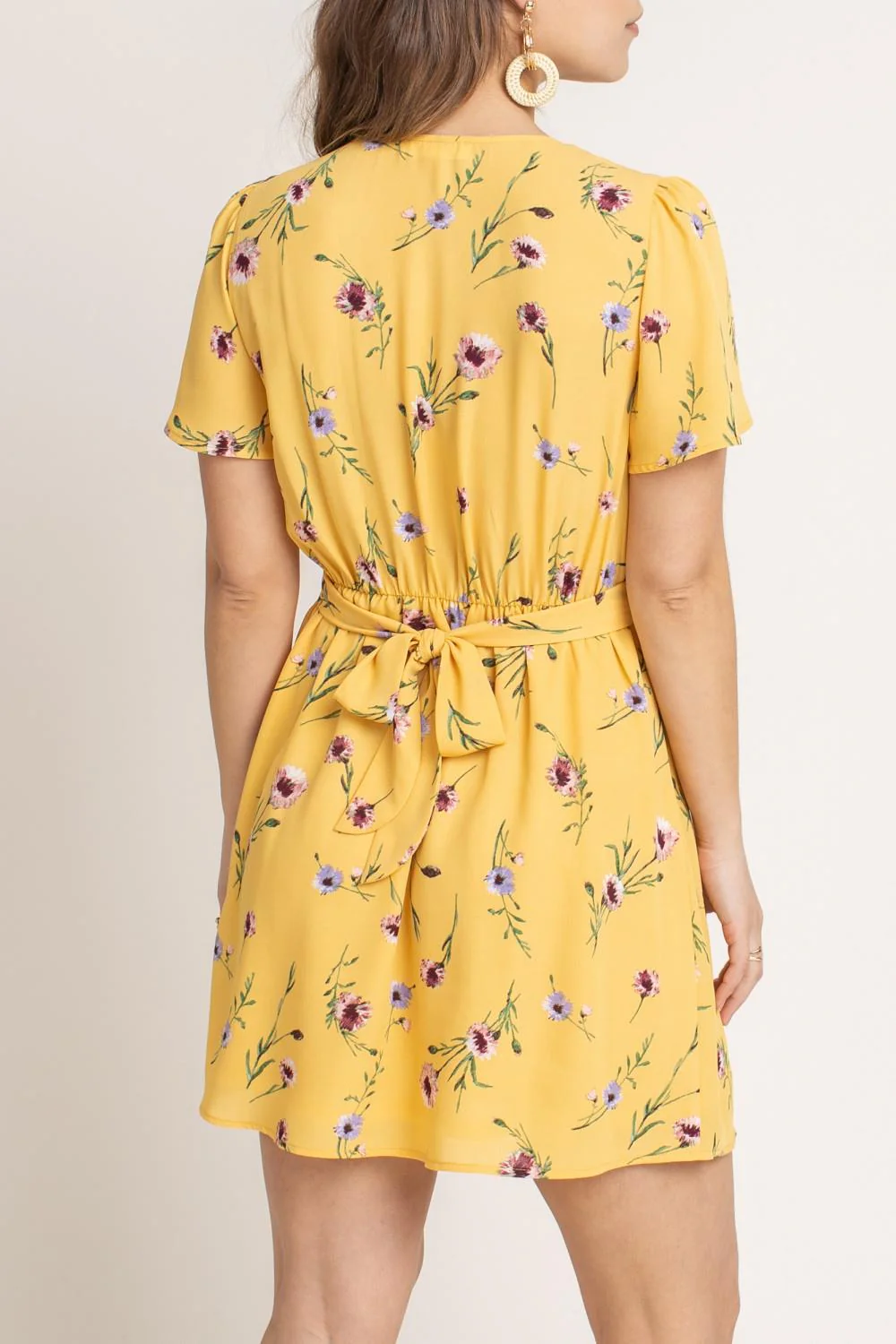 Floral Wrap Dress (Yellow) - Image 3