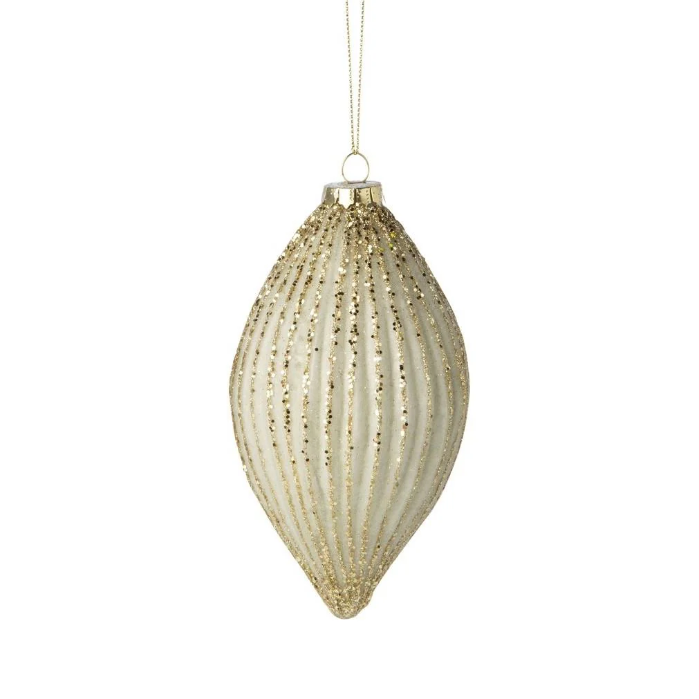 Fluted Glass Tear Ornament (White + Gold)