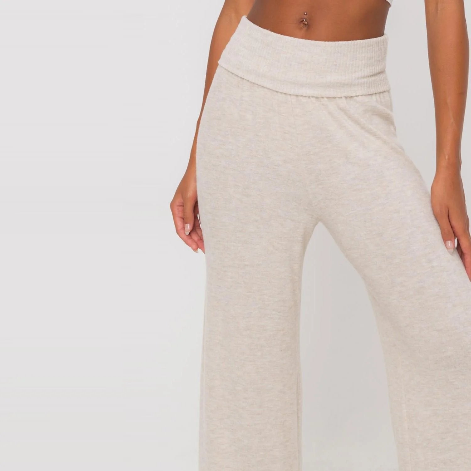 Fold Over Loung Pant (Oatmeal) - Image 2