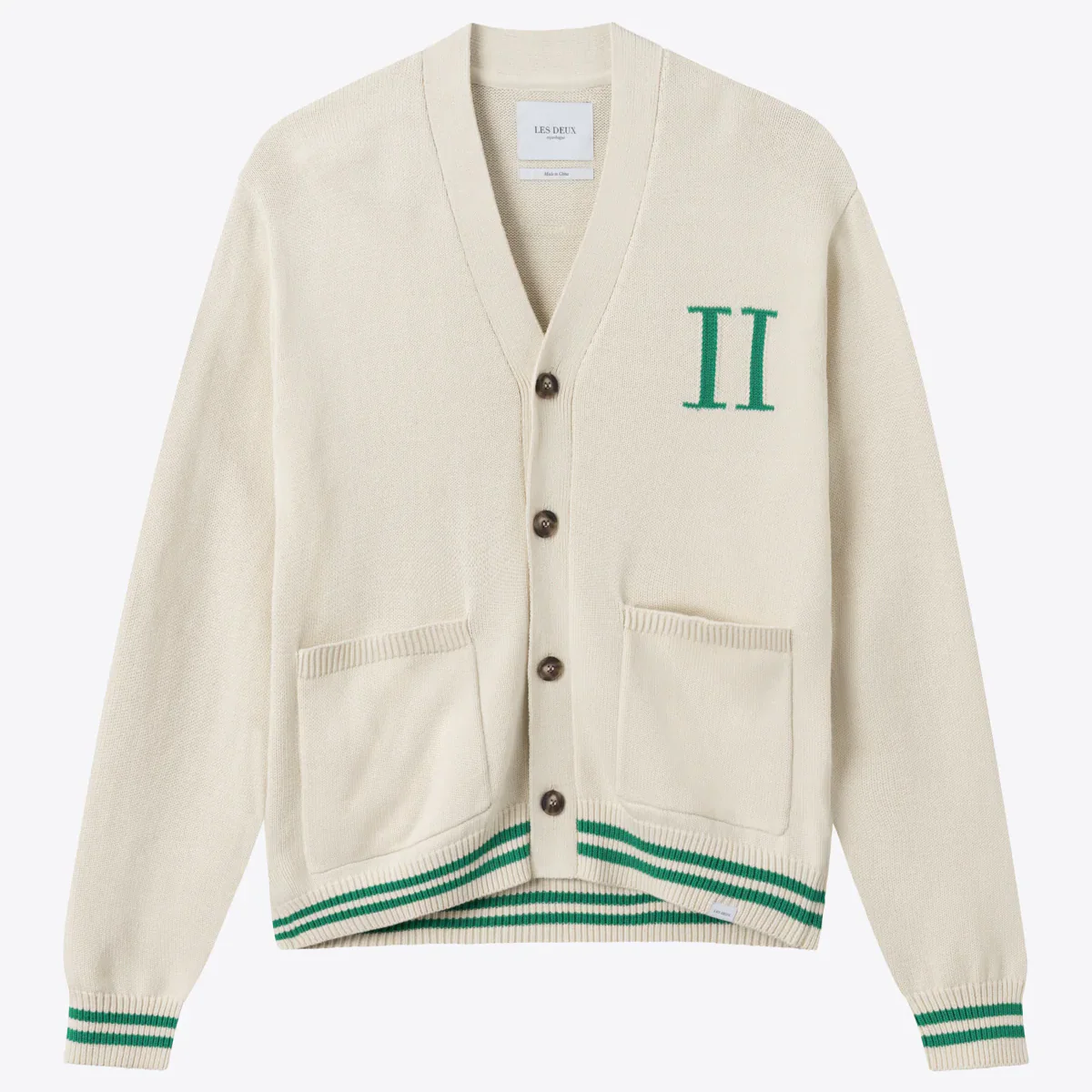 Forrest Cotton Intarsia Cardigan (Ivory + Sports Green)
