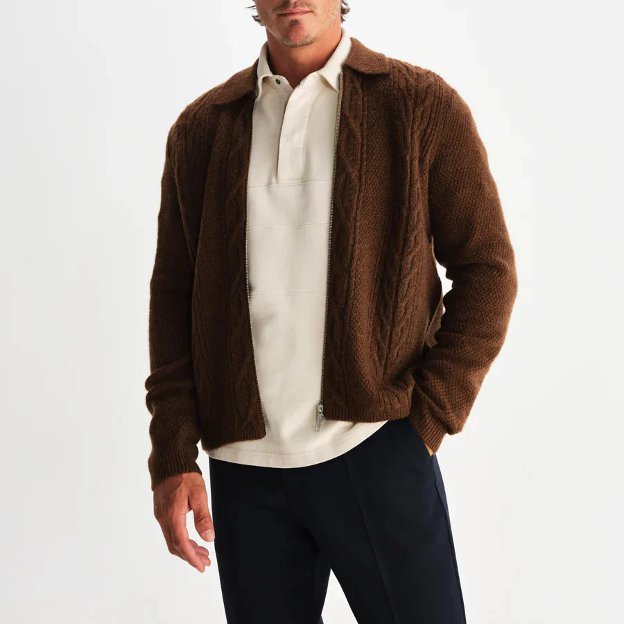 Friar Zip Knit Jacket Brush Cable (Brown) - Image 2