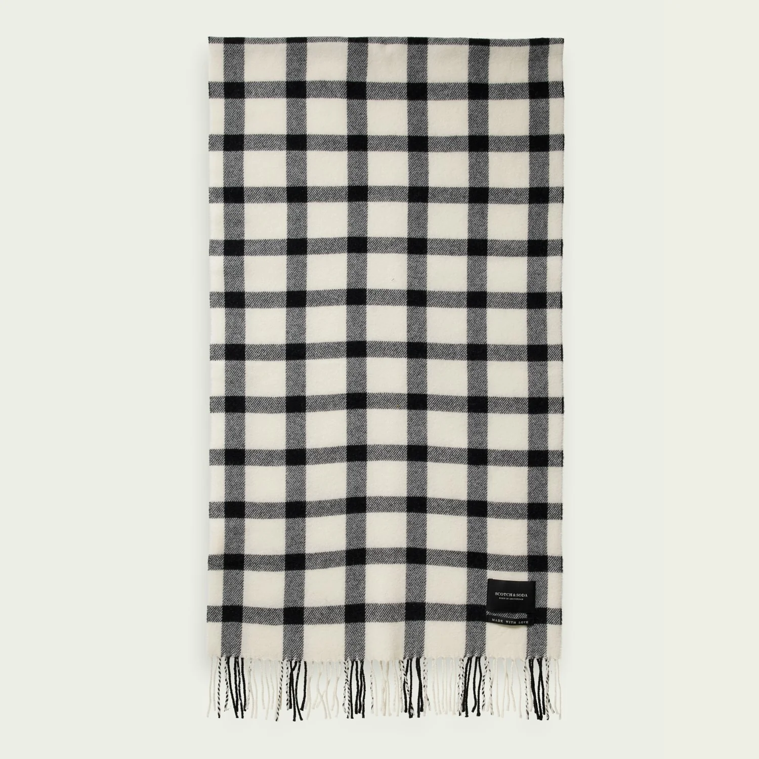 Fringed Woven Wool Scarf (Black + White) - Image 6