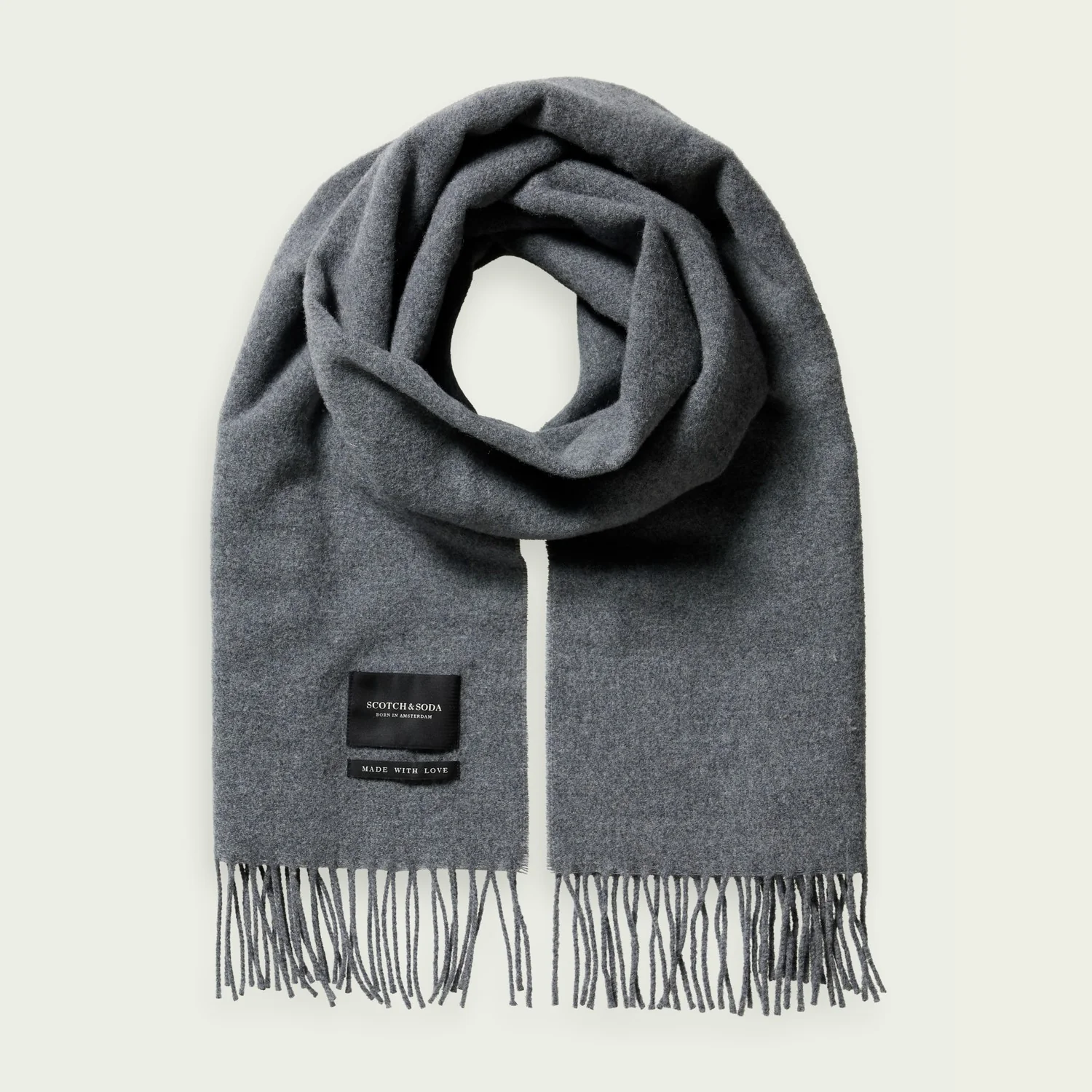 Fringed Woven Wool Scarf (Grey Melange) - Image 2