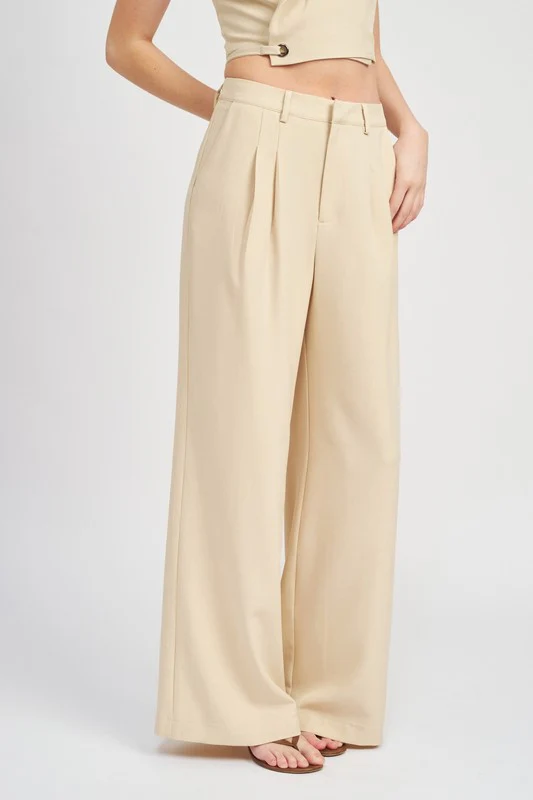 Full Length Pleated Pants (Light Taupe) - Image 3