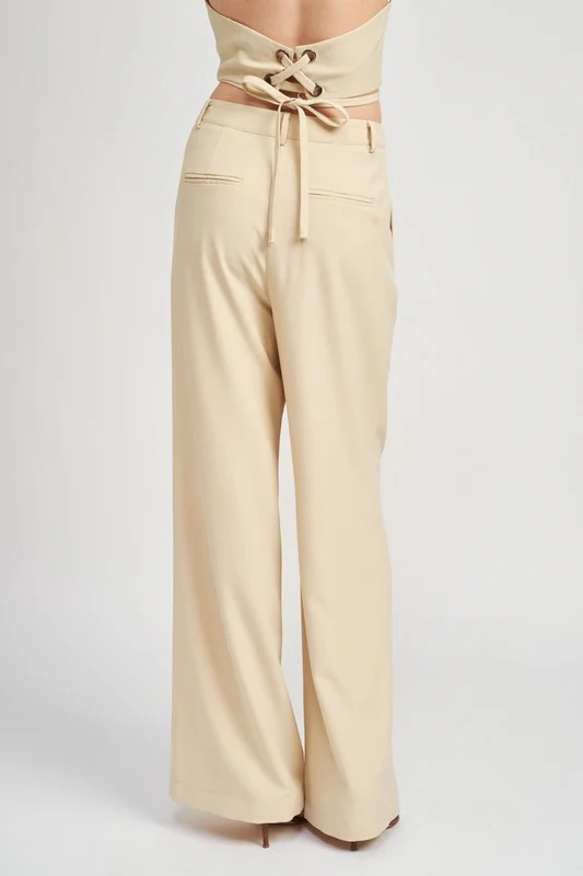 Full Length Pleated Pants (Light Taupe) - Image 4