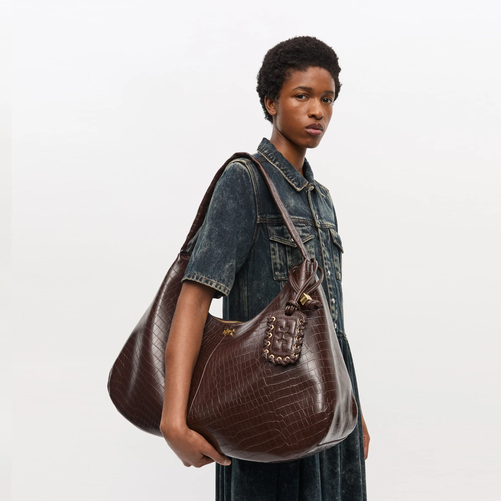 Ganni Bou Bag Hobo XXL Croco (Chocolate Fondant)