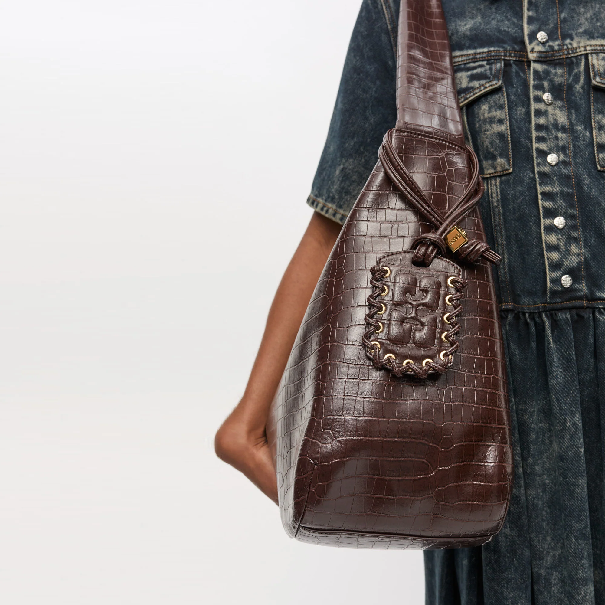 Ganni Bou Bag Hobo XXL Croco (Chocolate Fondant) - Image 4