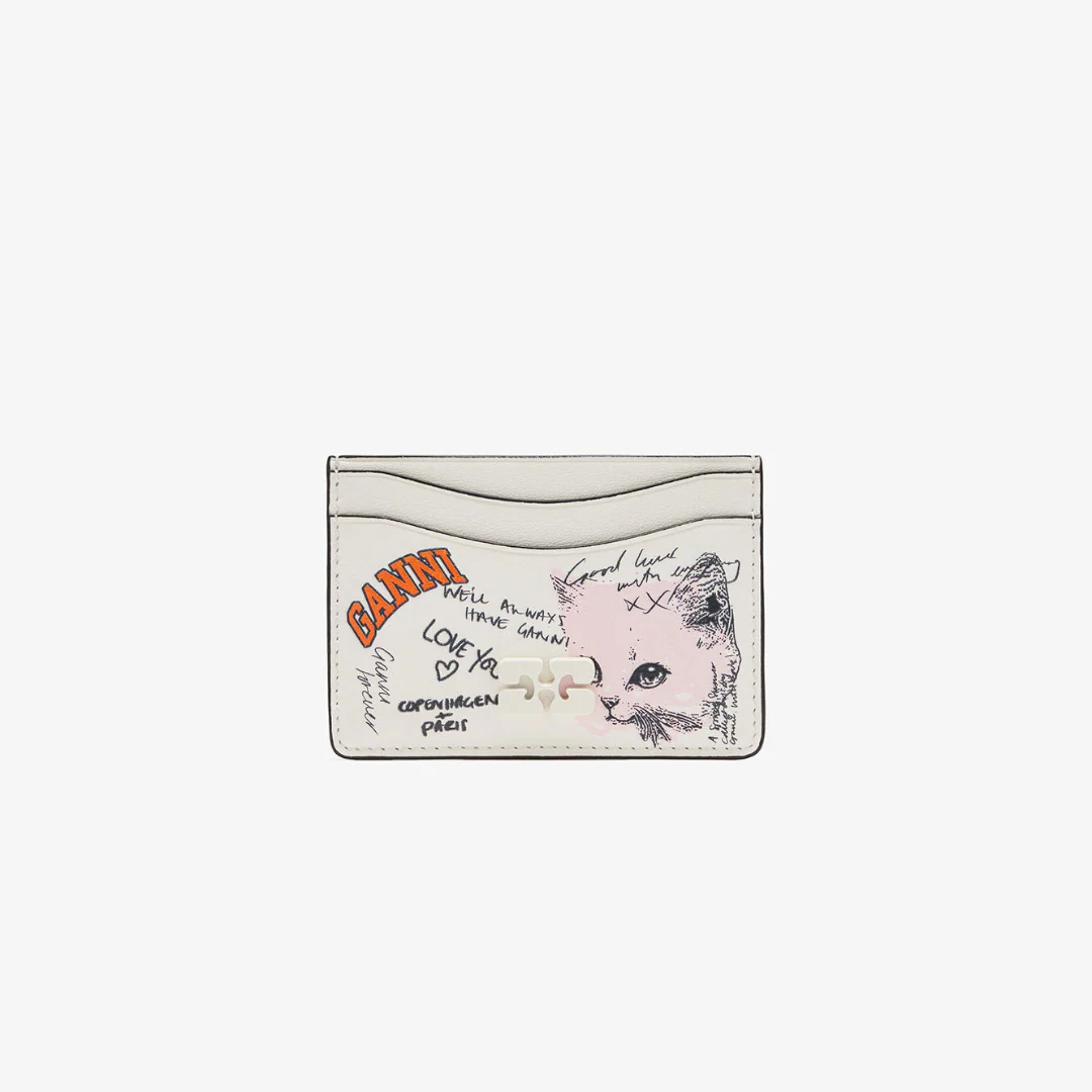 Ganni Card Holder with Cat (Egret)