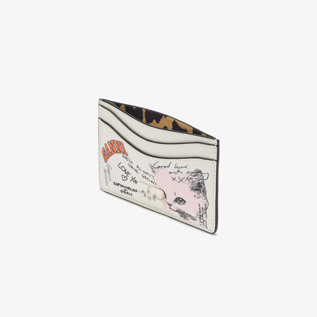 Ganni Card Holder with Cat (Egret) - Image 3