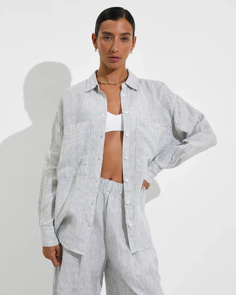 Getaway Button Down Coastal Stripe (Varsity + Coconut)