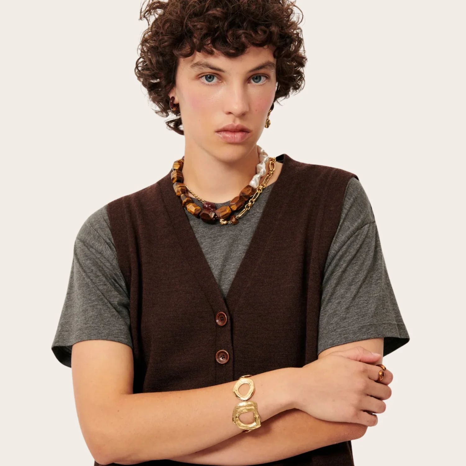Giancarlo Sleeveless Cardigan (Coffea) - Image 2