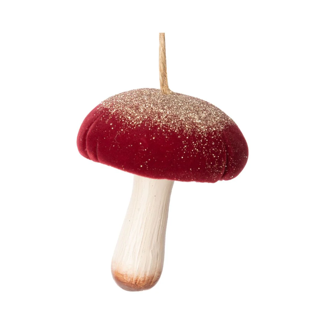 Mushroom with Red Glittered Top Ornament